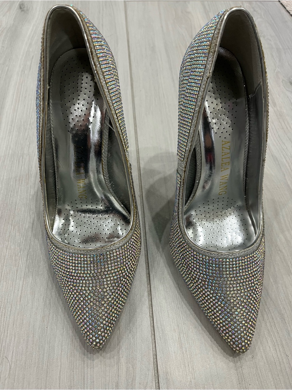 AKIRA Iridescent Rhinestone Pointed Pumps